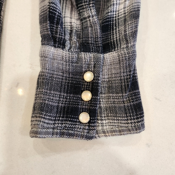VTG Wrangler Wrancher Mens 2XT Tall Gray Pearl Snap Shirt Flannel Plaid Western - Picture 4 of 11